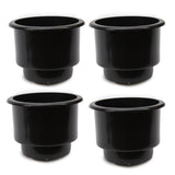 4 Cup Holders Plastic Pocket Recessed Insert Universal with Drain for Boat RV Car Truck Marine Pontoon Motorhome Camper Drop In Black 3-1/2 Inch I.D. and 4-1/8 Inch O.D.