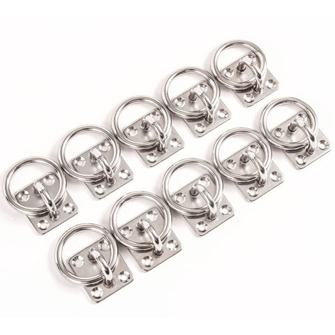 10 Stainless Steel 6mm Square Eye Plates w Ring 1/4 Inches Marine 316 SS Boat Rigging