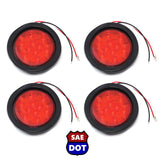 4 Inches Round (4) Red 10 LED Stop Turn Tail Light Brake Flush Truck Trailer 2 Pairs